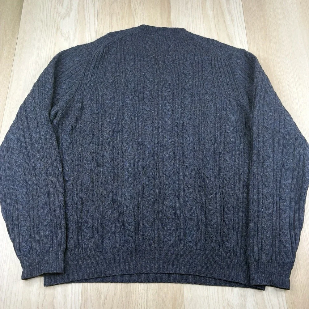 Brooks Brothers Mens Wool Cashmere Cable Knit Fisherman Sweater Blue Size Large